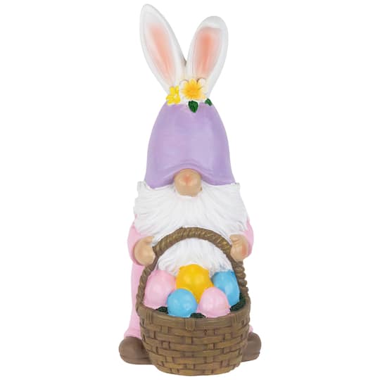 11.5" Easter Bunny Gnome with Egg Basket Figurine